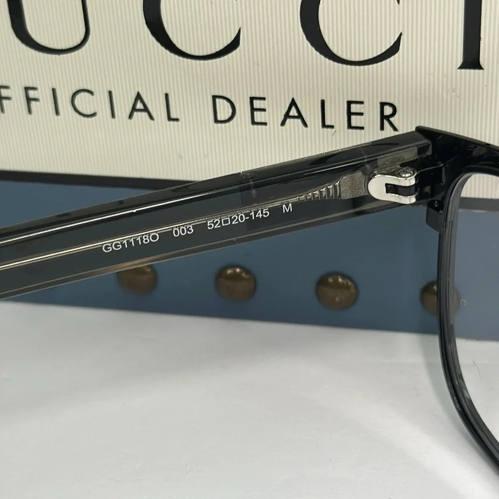 Auth - Gucci GG1118O 003 Eyeglasses Men's Black/Grey Full Rim Square Shape 52-2…